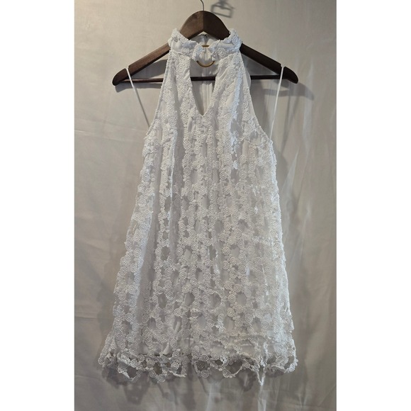 Ebonie N Ivory Dresses & Skirts - Ebonie N Ivory White Lace Halter‎ Neck Mini Dress Size 8